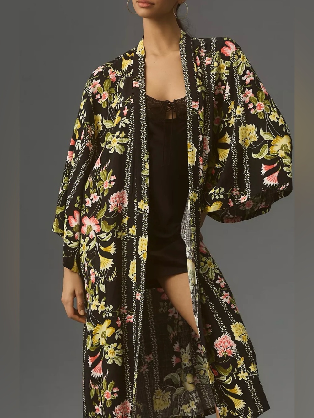 Anthropologie | Black Floral Maxi Duster / Kimono | One Size